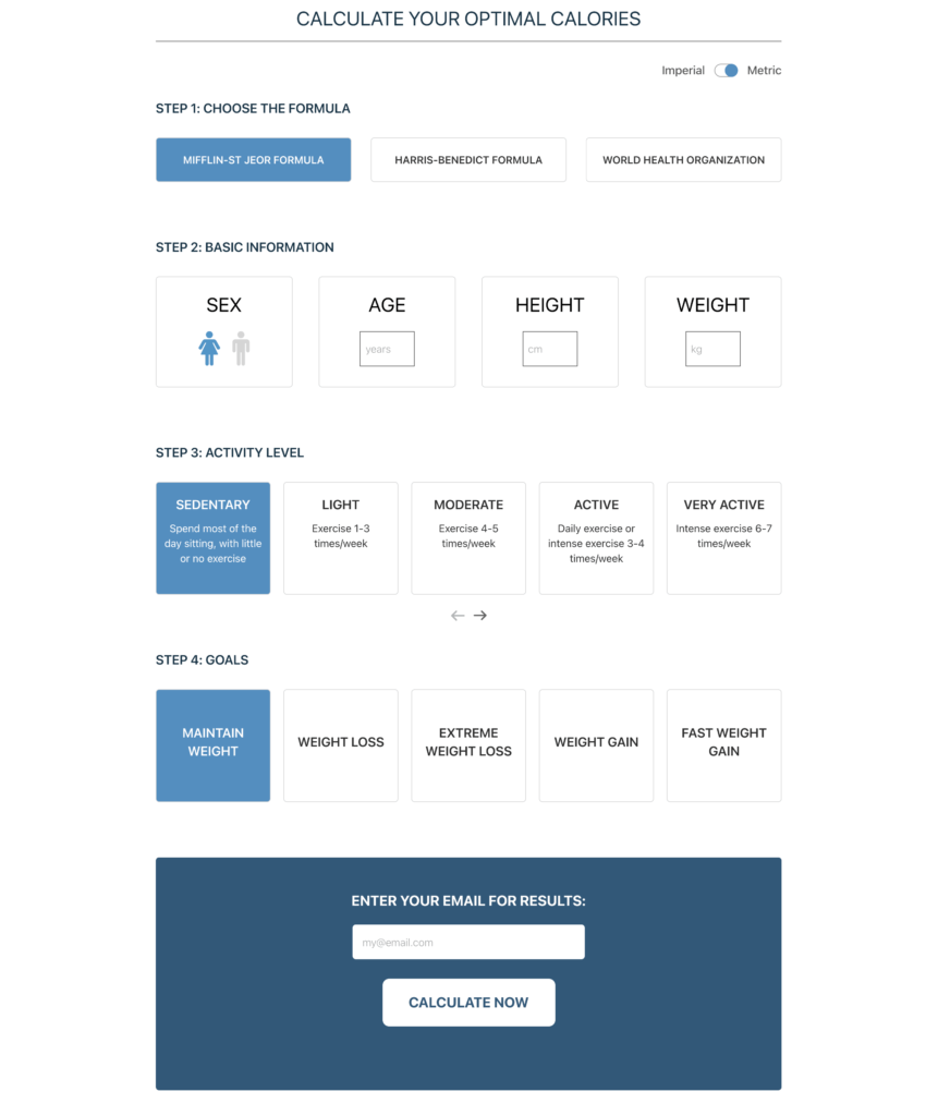 WP Calorie Calculator Pro - Interface