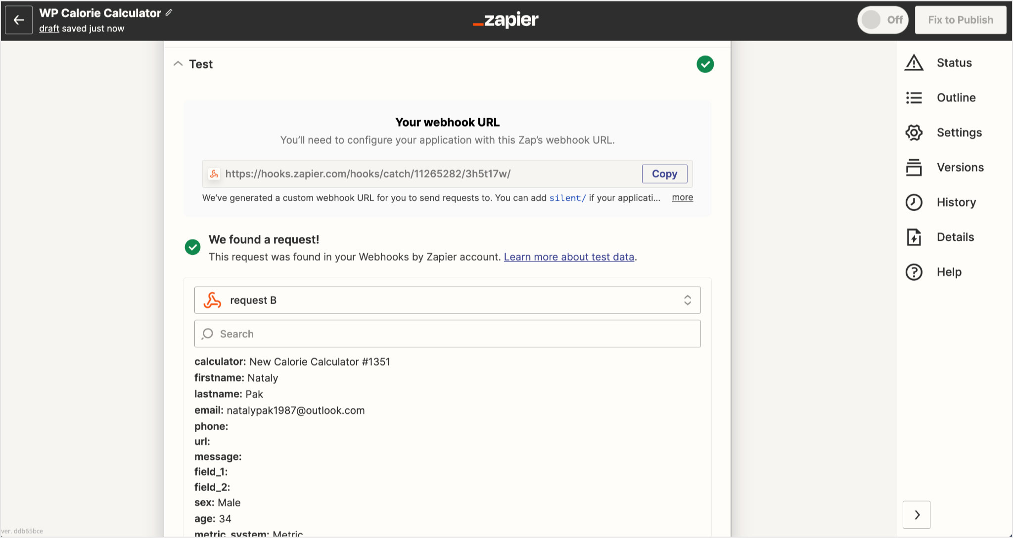 use the wp calorie calculator on the page of your website as a user with all the required fields filled in