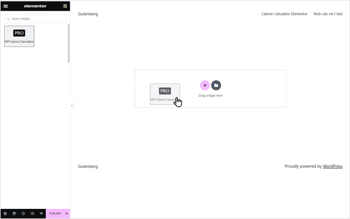 Drag and drop the widget from the panel onto the workspace.